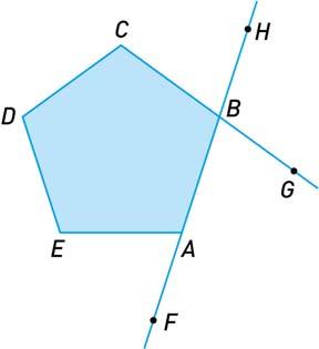 3. Na figura ao lado ABCDE é um pentágono. os pontos F, A, B e H pertencem à mesma reta; os pontos C, B e G pertencem à mesma reta.