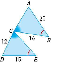 6. Na figura seguinte os triângulos ABC e DBE são triângulos semelhantes. Sabe-se que: CE 8 cm ; EB 6 cm e ED 3 cm Qual é a medida do comprimento do segmento de reta AC?