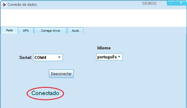 6. Clique em Conectar e verifique se o aplicativo está apresentando Conectado; Tela software conectado 7. Verifique se o seu computador está com acesso à internet.