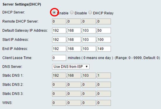 Transmissão de DHCP Esta opção retransmite os IP address atribuídos por um outro server DCHP aos dispositivos de rede. Se esta opção é escolhida, salte a etapa 8.