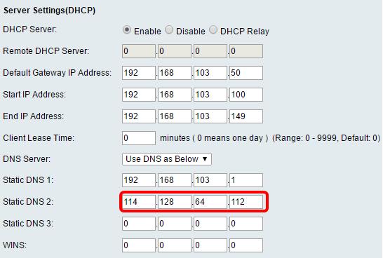 Nota: Neste exemplo, o DNS2 estático é 114.128.64.112. Etapa 16.