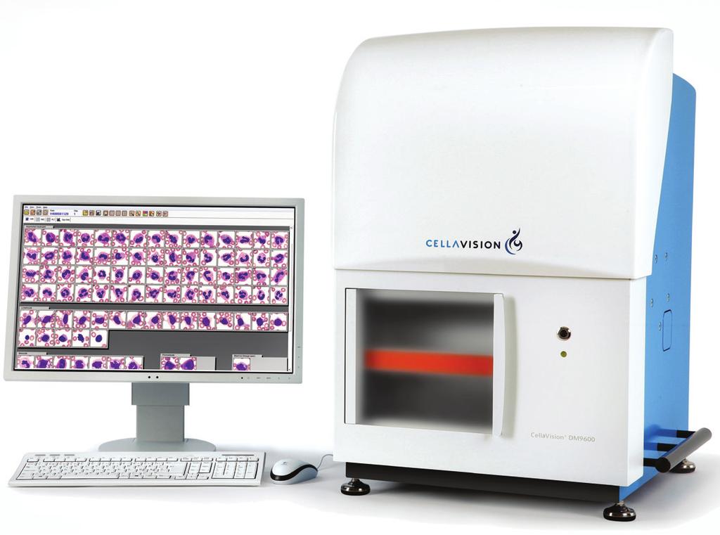CellaVision DM1200 Vet Capacidade de carregamento: 12 lâminas Velocidade de processamento: - Até 22 amostras/ hora para diferenciação de 100 leucócitos + pré-caracterização dos eritrócitos + campo
