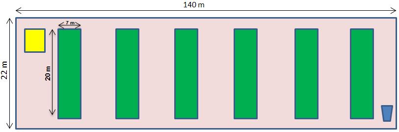 10 reserva legal ), sendo que as faixas produtivas possuem área média de 300 metros quadrados (15m x 20m) e as faixas de reserva legal, 140 metros quadrados (7m x 20m), conforme demonstrado (Figura