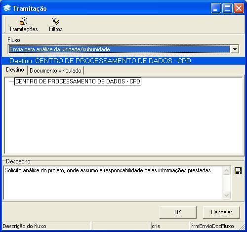 Figura 12 Na aplicação de tramitação selecione o fluxo Envia para a análise da unidade/subunidade.