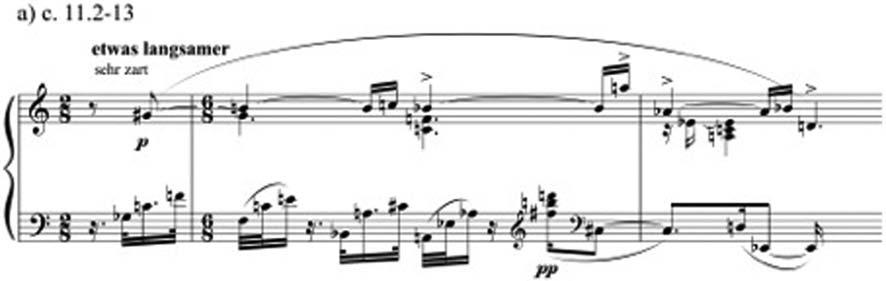 Exemplo 5a, 5b e 5c: Schoenberg, Op. 11, No. 3; c. 11.2-13; c.