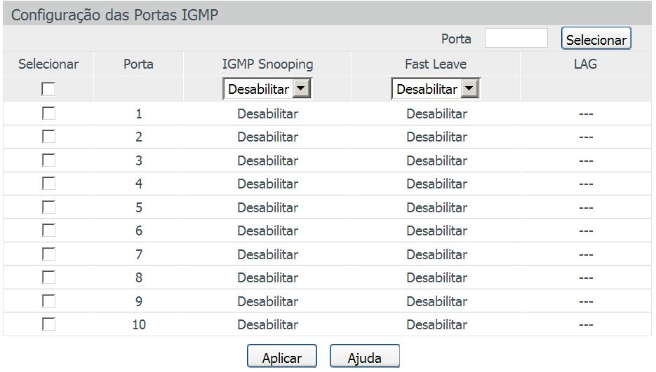 Portas IGMP Nesta página você pode configurar a função IGMP nas portas desejadas do switch.