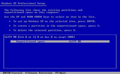 Passo 4 Selecione o disco rígido ou partição em que o Windows XP será instalado.