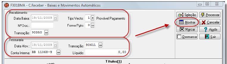 4.3.2 - Baixas de Títulos por Lote - Automáticas Para processar e efetuar baixas de títulos por lote automaticamente, clique na sequência indicada abaixo: Finanças>Gestão de Contas a Receber> Contas