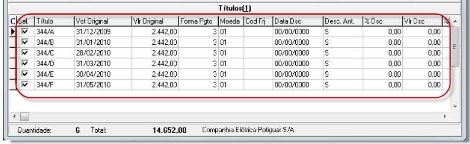 Para o número de parcelas informado no campo Qt. Parcelas, serão gerados títulos equivalentes no Contas a Receber.