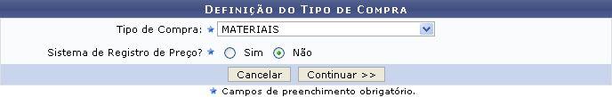 compra no sistema. Para realizar esta operação, os seguintes caminhos são disponibilizados: SIPAC Módulos Compras Compras Processo de Compra/Licitação Cadastrar Processo de Compra/Licitação.