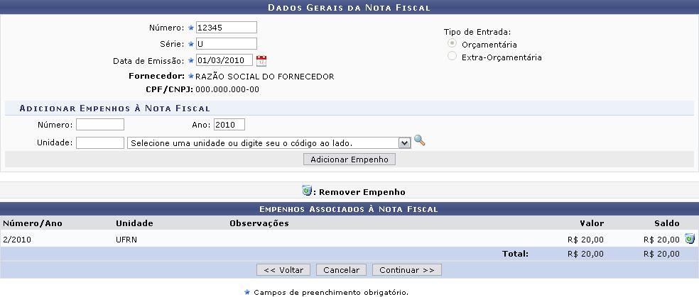 A data poderá ser selecionada no calendário que será disponibilizado pelo sistema ao clicar em.