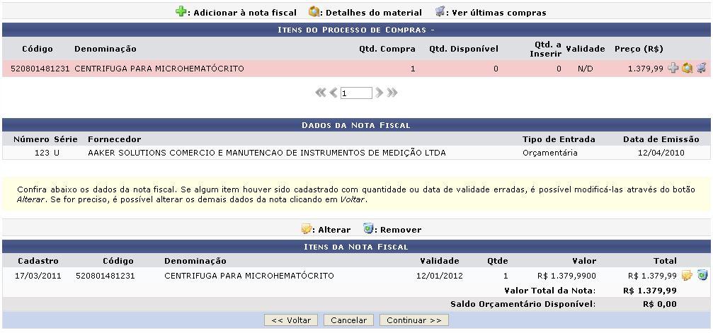 Por fim, para incluir o item na nota fiscal, clique em