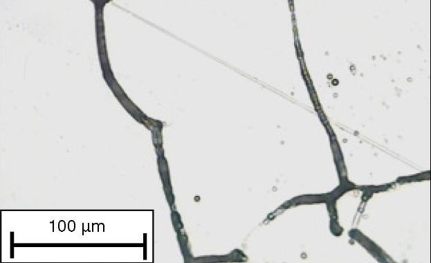 Exemplo típico de sensitização e consequente corrosão intergranular é mostrado na Figura 2, onde compara-se a microestrutura de um aço austenítico totalmente solubilizado a 1100 C por 30 min, de