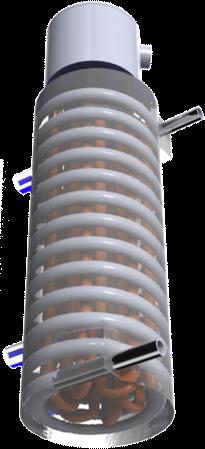 O aquecedor Higher consiste de um tubo em espiral helicoidal, em um