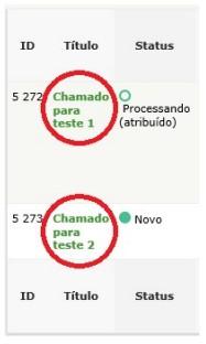 Detalhar um chamado Na coluna Titulo clique sobre o nome do chamado desejado para abri-lo. Na tela seguinte, clique na opção Chamado localizada no MENU do lado esquerdo.