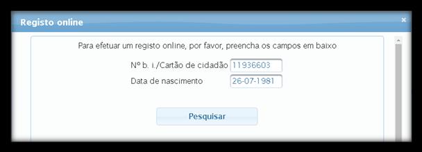 b) Clicar em Registo online c) Uma nova janela irá ser aberta.