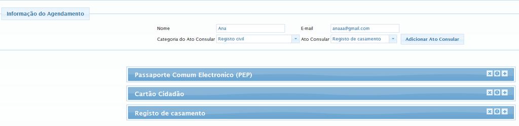 Para remover um ato consular basta selecionar a opção X no cabeçalho do ato em questão. A opção?