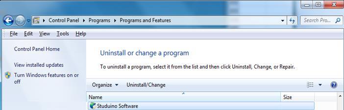 2.3. Desinstalando o Software Windows XP Vá para o Painel de Controle e selecione Software Studuino em Adicionar ou Remover Programas. Clique em Alterar / Remover.