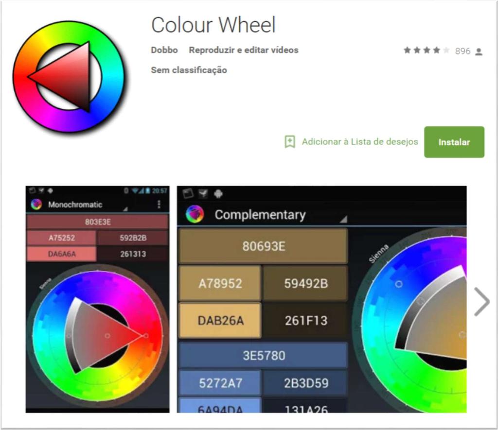 COLOUR WHEEL Aplicativo para S.O. Android, disponível na Google Play Store.