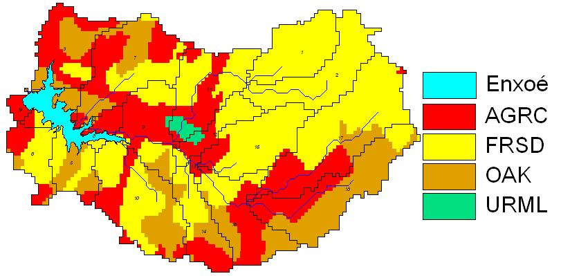 Tipo de coberto vegetal Área (ha) Área (%) Floresta de Folha Caduca (FRSD) 2950 48,5% Cultura anual de estação fria (AGRC) 1780 29,2% Carvalho (OAK)