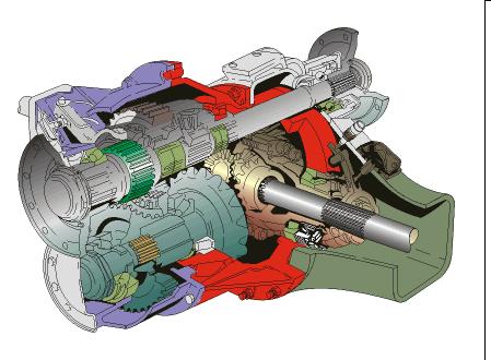 Diferencial com Caixa de Transferência Como vimos anteriormente, quando o veículo possui tração tandem, o eixo motriz dianteiro é equipado com um diferencial com caixa de transferências.