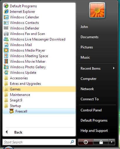Você deverá ver o ícone FreeCell listado abaixo do Inicializar. Passo 3 Faça logoff do Windows.