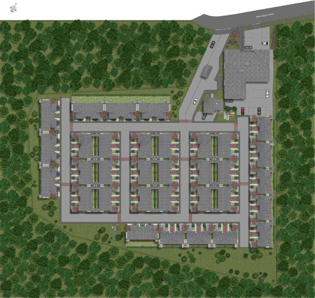 Implantação 24 APARTAMENTOS, 66 CASAS E UM CENTRO DE COMPRAS.