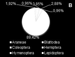 Percentual da macrofauna aérea capturados em set/2017 (A), dez/2017 (B), mar/2017 (C) e jun/2018 (D),