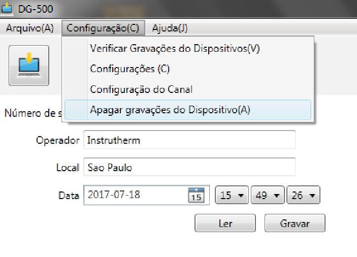 - Apagando os dados gravados no equipamento: Para apagar os dados gravados no