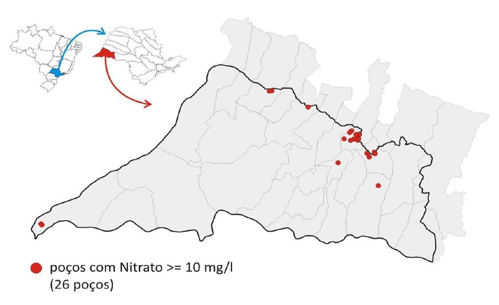 15: Localização dos poços com concentração de nitrato acima de