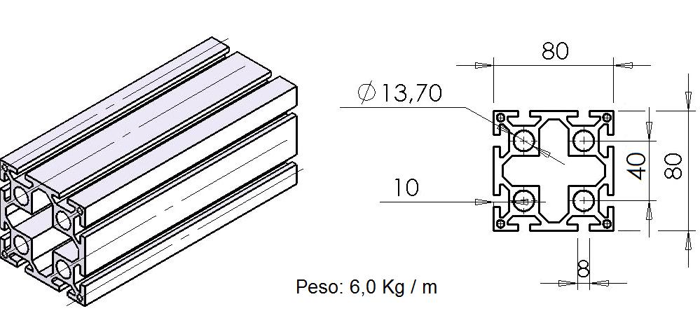 Perfis Perfis base 40mm Perfil 80x80