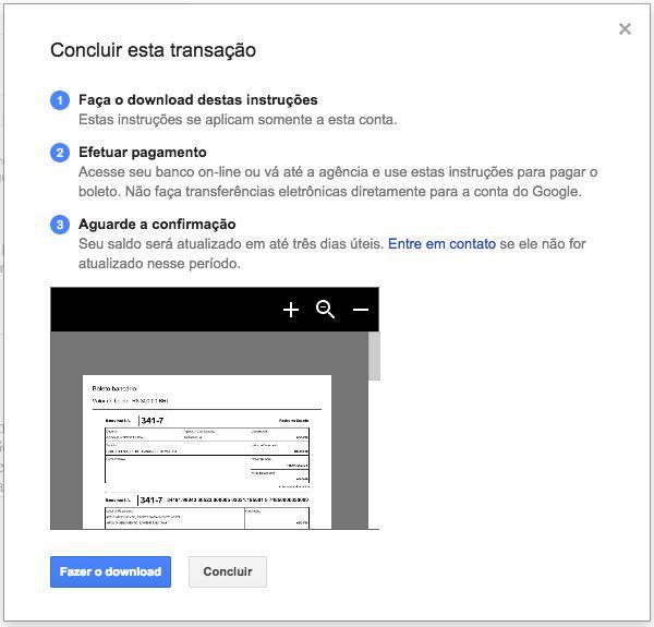 CONTA DO ADWORDS - FATURAMENTO Faça o download do boleto, caso