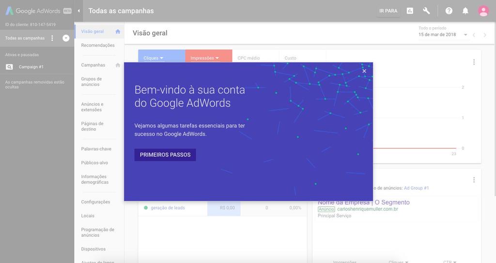 CONTA DO ADWORDS DASHBOARD DO ADWORDS