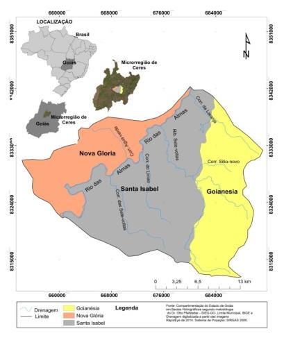 (verão), (CARDOSO, 2014). Figura 1. Mapa de Localização da área de estudos, 1.A (Brasil), 1.B (Estado de Goiás), 1.C Microrregião de Ceres e 1.D Área de Estudo 1.A 1.C 1.