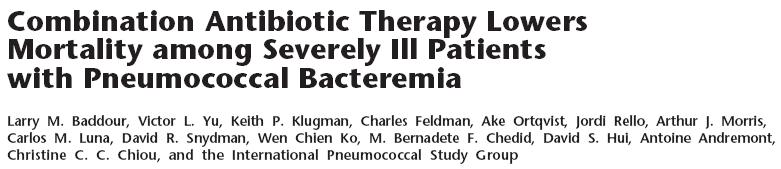 cobertura para atípicos e germes resistentes Estudo observacional, prospectivo, 515 Hospitalizados β lactâmico + macrolídeo vs Quinolonas Terapia combinada(bl+m) vs monoterapia(quinolona):