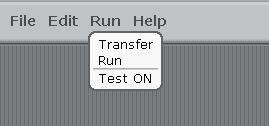 Menu Run (Executar) O menu Run permite que você conecte o seu Studuino ao criar os programas. Transferência A transferência compila qualquer programa que você fez e o envia para o seu Studuino.
