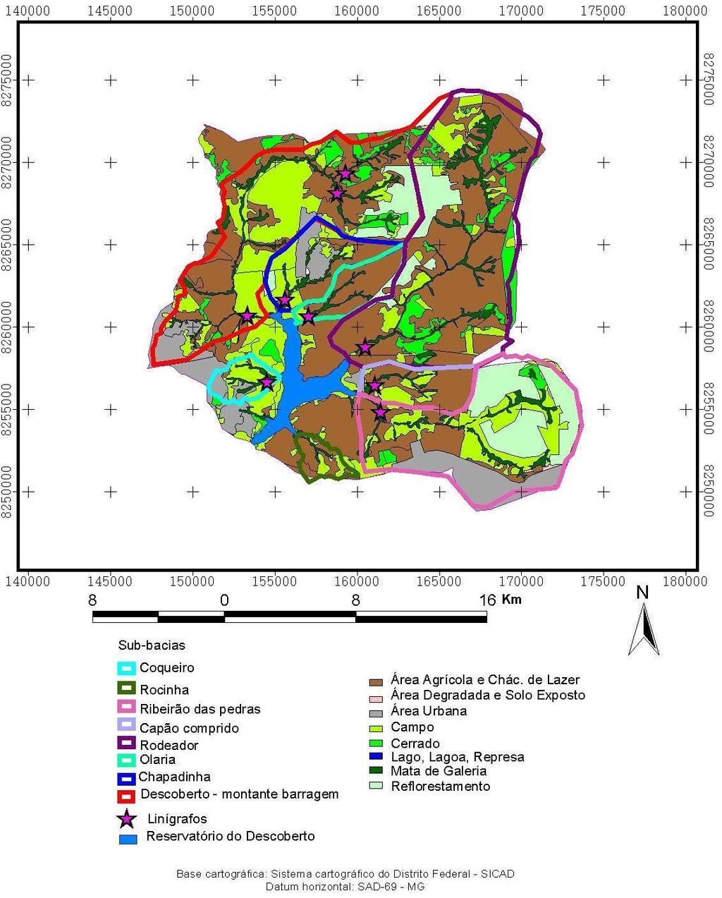 Figura 5.9 Usos do solo na área das sub-bacias tributárias do reservatório do Descoberto em 1994 (IEMA/SEMATEC, 1994).