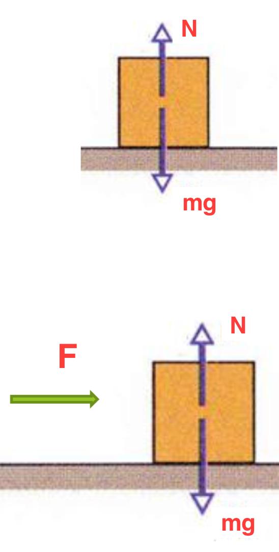 Força de atrito Na figura, a força gravitacional é balanceada pela normal e não há aceleração vertical. Aplicaremos uma força externa horizontal F sobre o bloco.