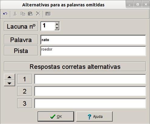 A opção Lacuna Automática irá abrir uma caixa na qual o usuário deverá digitar um número que representa o intervalo de palavras em que serão criadas as lacunas automaticamente.