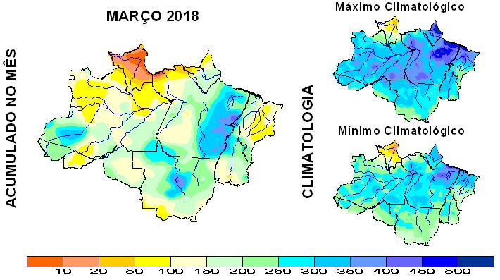 2. Dados climatológicos (SIPAM) A climatologia da precipitação na Região Amazônica durante o mês de março apresenta um aumento gradativo das chuvas no Amapá, nordeste do estado do Pará e norte do