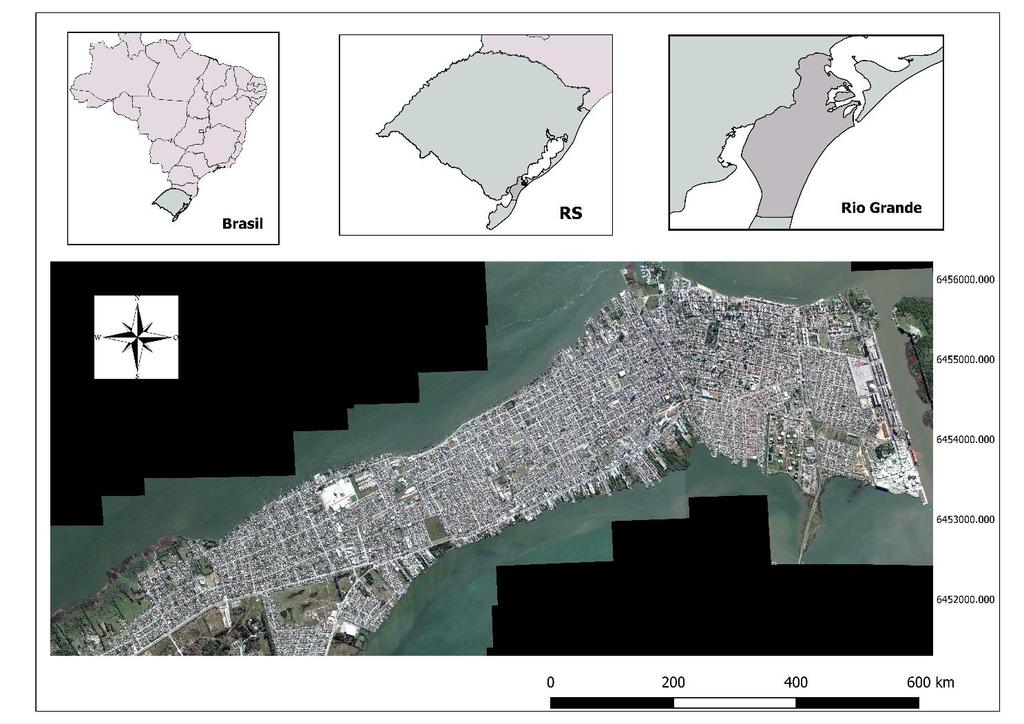 2 Desenvolvimento O tema ora estudado propõe monitorar, quantificar e identificar o comportamento da linha de costa do município do Rio Grande (Figura 1), situado no extremo sul do estado do Rio