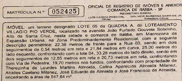 1. Introdução O presente trabalho técnico tem por objetivo a identificação do valor de mercado do imóvel objeto da MATRÍCULA Nº 052425, do CRI de Itatiba/SP, de propriedade de PIU VERDE