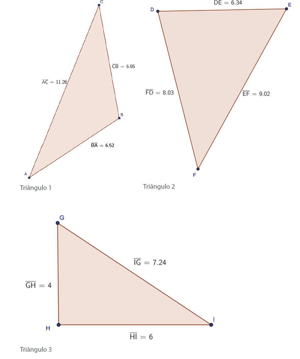 1. Será que a relação de Pitágoras vale nesses triângulos? Use a Tabela 1 para organizar os valores e verifique! 2.