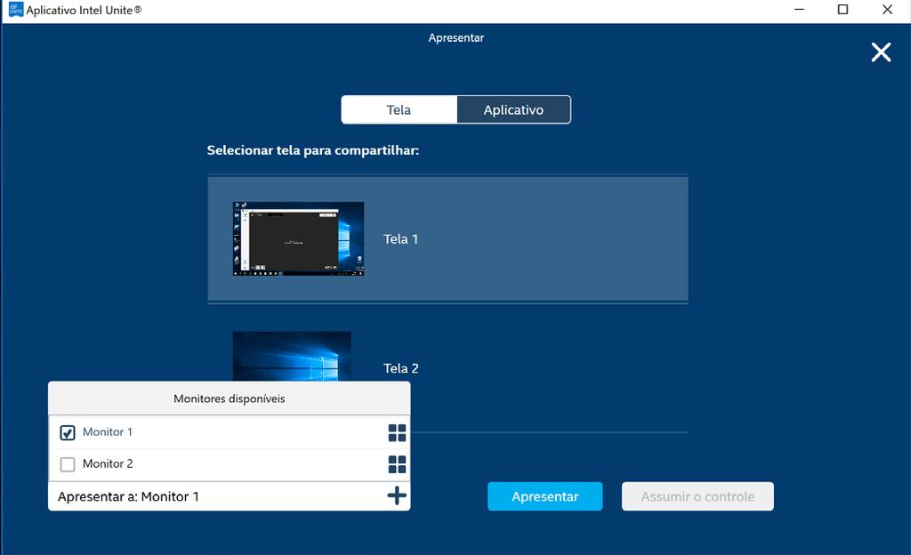 .1 Apresentar tela Figura.1.1 Tela de cliente conectado 1. Conecte ao hub. Consulte Conectar para obter mais detalhes.. Clique no ícone mais opções ao lado do botão Apresentar.