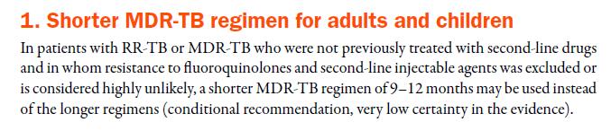Tratamento da curta duração - TB MR (OMS, 2016)