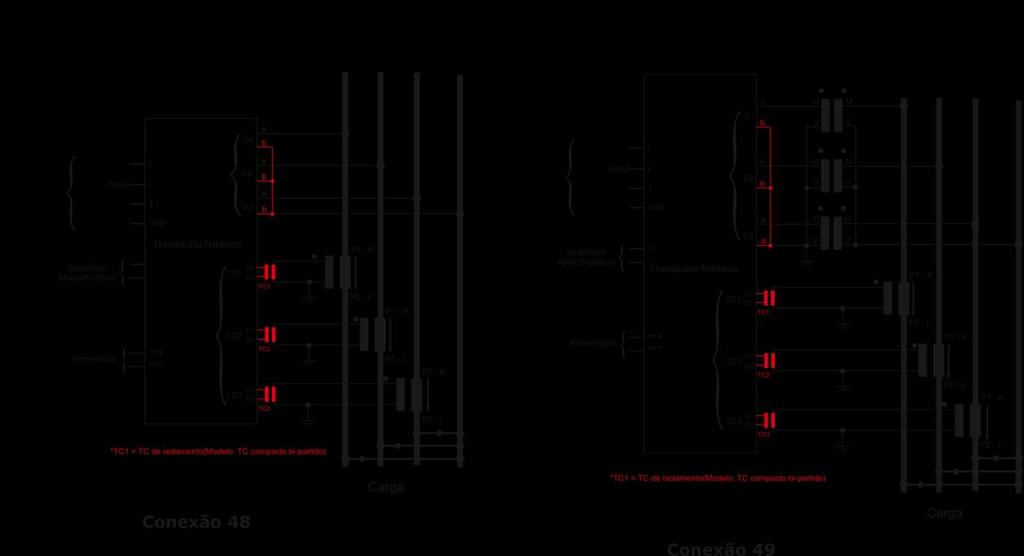 Relação de tipos de conexão trifásicas Tipo de conexão Código Número da Conexão 1 Elemento 2 Fios (Medidas Monofásicas ou bifásicas) 1E2F 1 à 11