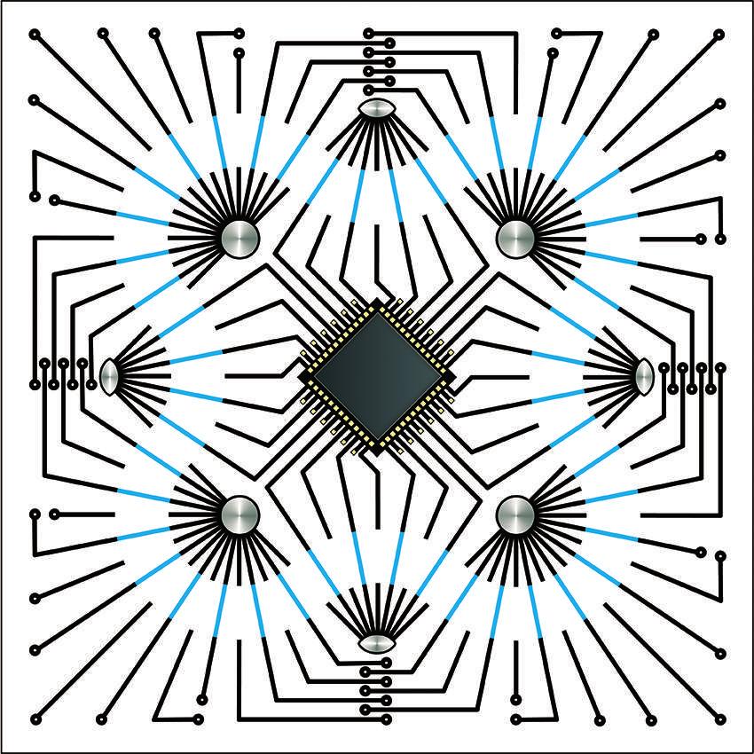 Ilusões Óticas 13 Efeito de Cor Néon Fixa este circuito elétrico por alguns segundos e vê o que acontece entre as linhas azuis.