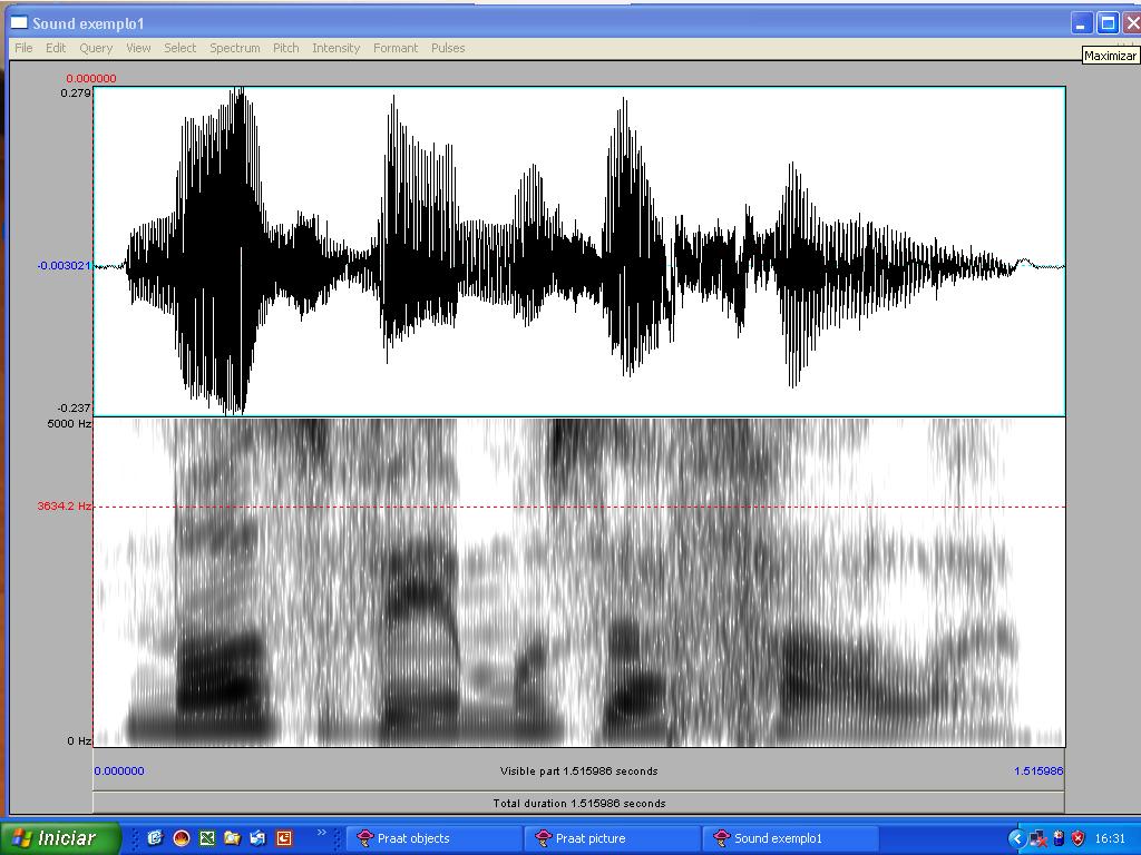 11 Figura 9 - Forma da onda (em cima) e espectrograma (embaixo) da sentença "Nós vemos a fala", produzida por esta autora.