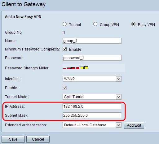 As opções disponíveis são definidas como segue: Túnel completo Envia todo o tráfego sobre o túnel VPN, que fornece mais Segurança ao tráfego. Se você escolhe esta opção, salte a etapa 11.