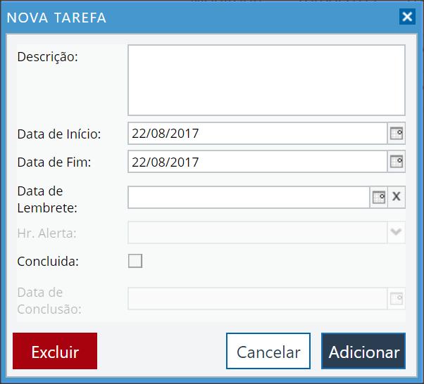 Ao clicar para criar uma nova tarefe, deverá preencher exatamente como vimos durante a